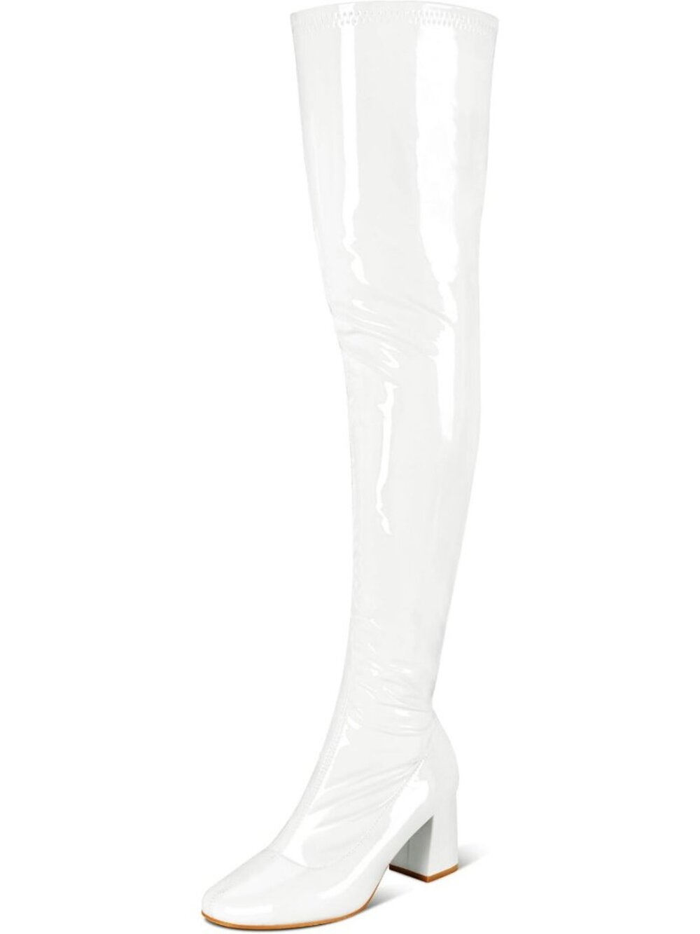 Stylish Women's Thigh High Patent Leather Gogo Boots with Chunky Heel